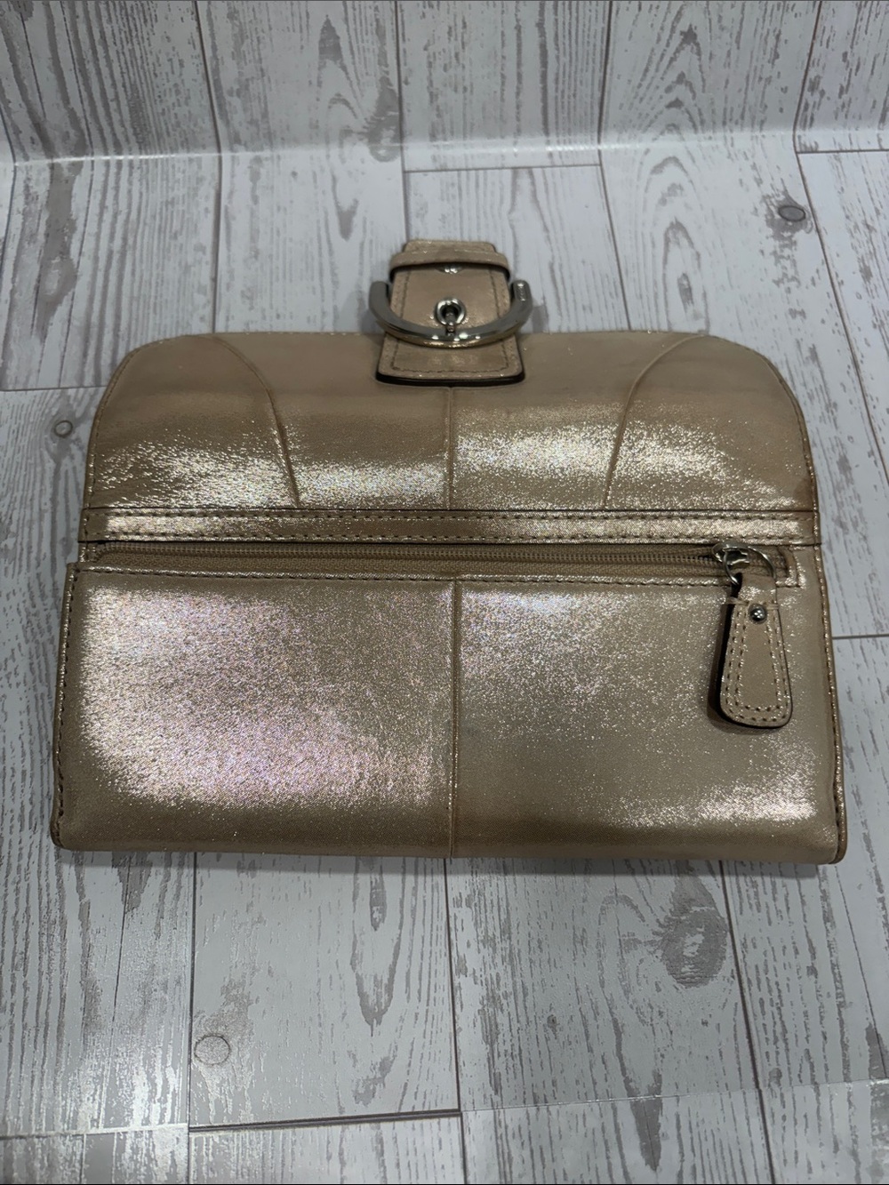 Coach Shimmering Champagne Buckle Soho Wallet Clutch - Picture 11 of 15